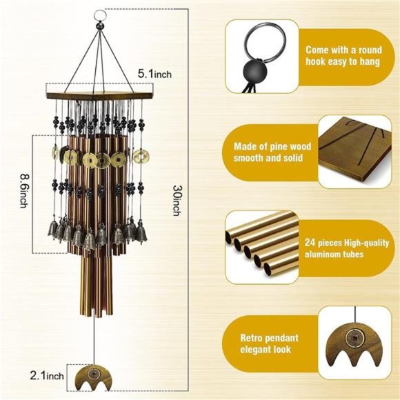 WindChimes for Outside,30"Memorial WindChime with 24Copper Tubes & 16Copper Bell - Picture 5 of 6